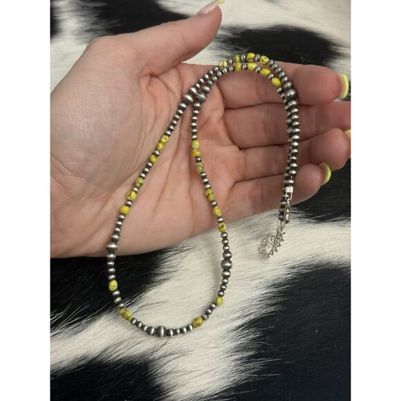 Native American Sterling Silver Palomino Turquoise Navajo Pearl Necklace 18”-20” - Picture 5 of 9